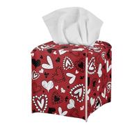 Jeiento Red Love Hearts Tissue Holders PU Leather Tissue Box Cover 5.1x5.5Inch Square Facial Paper Storage Case for Bathroom Vanity Countertop, Bedroom Dresser, Night Stand, Desk, Office