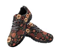 Jeiento Red Rose Flower Skeleton Sneakers for Women Men Road Running Sport Shoes Lace Up Tennis Sneakers Working Flat Footwear Skull Pattern,9 UK