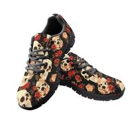 Jeiento Red Rose Flower Skull Womens Running Sneakers Mesh Sport Shoes Ladies Lace Up Casual Walking Sneakers Halloween Skull Footwear,7 UK