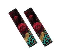 Jeiento Red Rose Leopard Car Seat Belt Shoulder Pads Seatbelt Covers 2 Pack,Leopard Car Accessories for Men Women