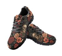 Jeiento Red Rose Skeleton Head Shoes Non Slip Skull Pattern Sneakers Tennis Shoes Women Men Trainers Lace Up Sport Shoes for Gym Workout,8 UK