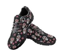 Jeiento Rose Flower Skull Shoes for Women Men Non Slip Comfort Sport Sneakers Halloween Skeleton Shoes Unisex Adult Lace Up Gym Athletic Sneakers,11 UK