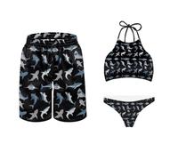 Jeiento Sea Shark Matching Swimsuits for Couples Women Push Up Bikini Wrap Halter Swimwear Sexy Padded Swimming Costume Beach Wear for Honeymoon Couple Photo-L