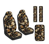 Jeiento Set of 5 Bee Car Accessory Bee Car Seat Covers Set Leather Auto Front Seat Covers with Yellow Floral Bee Seat Belt Pad Armrest Cushion Soft Comfort Car Interior Decor Accessories