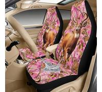 Jeiento Set of 5 Pink Hunting Camo Deer Car Seat Covers Set with Auto Seat Belt Covers Soft Armrest Cushion Breathable Comfort Seats Protector Interior Sets PU Leather Front Seat Covers for SUV Truck