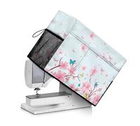 Jeiento Sewing Machine Cover Pink Cherry Blossom Sewing Tool Organizer Butterfly Dust Cover for Sewing Machine with Pockets for Extra Accessories