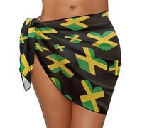Jeiento Sexy Beach Wrap Dress Cover-Up for Women Sheer Swimsuit Skirt Heart-Shaped Jamaican Flag Beach Sarong Wraps for Vacation Hotel Beach