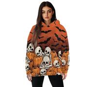 Jeiento Skeleton and Orange Pumpkin Hoodies Halloween Outfits for Men Women Casual Long Sleeved Hooded Neck Sweatshirt Workout Pullover Tops Y2K Clothes,Size XL