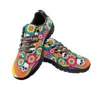 Jeiento Skull Pattern Trainer Shoes 70S Aesthetic Flower Colorful Swirl Wavy Sneakers for Women Ladies Lace Up Running Shoes Lightweight Comfort Sport Footwear,9 UK