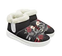 Jeiento Skull Snow Boots for Women Ladies Anti-Slip Boots Winter Shoes Rose Heart Comfortable Fashion Fuzzy Fluffy Walking Boots
