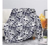 Jeiento Skull Throw Blanket, Sugar Skull Blankets Purple Rose Skull Fluffy Blanket for Adults Men Women Fleece Blanket Skull Lovers Gifts 27.6x39.4 IN