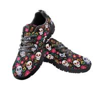 Jeiento Skull Walking Shoes for Women Men Sugar Flower Daisy Skeleton Sneakers Adult Lace Up Gym Workout Teenager Girl Tennis Shoes,10 UK