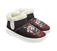 Jeiento Skull Winter Boots for Women Ladies Butterfly Floral Warm Inner Slip On Snowboots Non Slip Fashion Low Heel Walking Boots