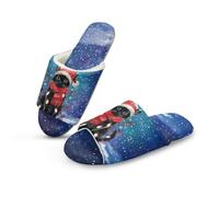Jeiento Snowflake Black Cat House Shoes Women's Open Toe Slippers Christmas Shoes Casual Slip On Fuzzy Slippers,US 9.-10