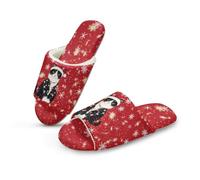 Jeiento Snowflake Cute Black Cat House Slippers Open Toe Slippers for Men Women Christmas Shoes Breathable Flat Sandals Red,US 6-7