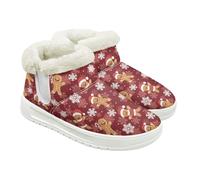 Jeiento Snowflake Gingerbread Man Pattern Booties for Women Men Warm Cozy Snow Boot Slip-on Walking Ankle Booties Fluffy Shoes Merry Christmas Holiday Footwear,UK 4