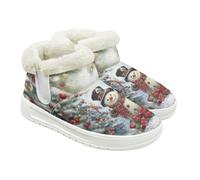 Jeiento Snowman Winter Booties Warm Walking Hiking Ankle Booties Outdoor Comfort Fuzzy Fluffy Snow Boots Lady Anti Slip Flat Shoes for Christmas Festival Parties,UK 5