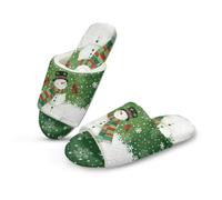 Jeiento Snowman Womens Open Toe Slippers Fuzzy Lightweight House Slippers Winter Warm Home Shoes Green Slip On Shoes,US 9.-10