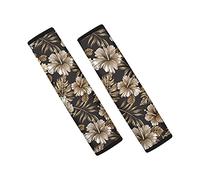 Jeiento Soft Comfort Car Seat Belt Pads Cover 2 Packs Hawaiian Style Brown Flower Print Universal Car Seat Belt Shoulder Pads Strap Covers for Womens Adults, Car Seat Belt Cushions
