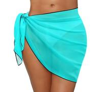 Jeiento Solid Turquoise Swimwear Cover Ups for Women Sheer Sarong Skirts Summer Breathable Chiffon Short Skirt,Machine Washable