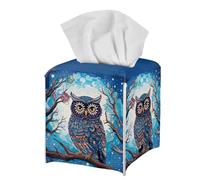 Jeiento Square Galaxy Owl Tissue Box Cover Foldable PU Leather Square Tissue Cube Thanksgiving Decoration Desk Organizers for Bathroom,Kitchen,Living Room,Hanging Car Tissues Holders