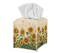 Jeiento Square Tissue Holder PU Leather Yellow Sunflower Music Notes Tissue Box Cover 5.1x5.5 Inch Facial Paper Organizers Dispenser Hanging Car Tissues Holder