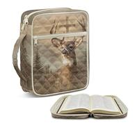 Jeiento Standard Size Deer Bible Cover with Cross Religious Carrying Bag for Men Women Scripture Protective with Handle and Zipper Pockets Bible Study Accessories