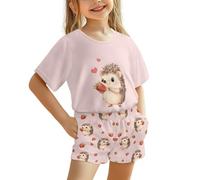 Jeiento Strawberry Hedgehog Pyjamas for Girl Little Kids Sleepwear Set Summer Short Sleeved Crewneck T-shirt and Shorts Outfits Home Clothing,Age 11-12