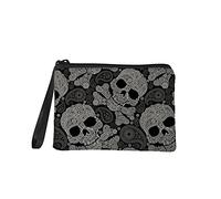 Jeiento Suger Skull Small Toiletry Cosmetic Handy Bag for Women Ladies Zipper Closure Travel Pouch Storage Clutch Purse Soft Flannel