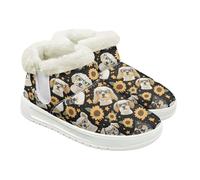 Jeiento Sunflower And Puppy Women's Snow Boots Outdoor Slip On Shoes Ladies Slip Resistant Ankle Booties Warn Comfort Walking Shoes,UK 2
