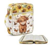Jeiento Sunflower Highland Cow Bible Protective Cover Highland Cow Bible Covers Case with Handle Zipper Pocket,Portable Carrying Case for Church