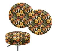 Jeiento Sunflower Mushroom Round Stool Seat Cover 2 Piece Sunflower Home Decor Washable Slipcover Soft Elastic Bar Chair Cover Stretchy Barstools Slipcover Protector Cushion,12-14 In