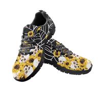 Jeiento Sunflower Skull Spider Web Shoes for Women Men Comfort Running Trainers Non Slip Jogging Hiking Sneakers Skeleton Halloween Footwear,7 UK