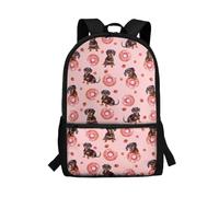 Jeiento Sweet Donut Dachshund Dog Backpack 17 Inch Schoolbag for Boy Girl Personalized Backpack Teenager Adult Large Capacity Bags Outdoor Hiking Rucksack