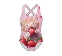 Jeiento Sweet Strawberry and Cat Swimwear Girl One Piece Swimsuits Comfort Swimming Wear Beach Sport Surfing Swimsuits 7-8 Years