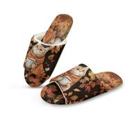 Jeiento Thanksgiving Maple Leaf Orange Cat Slippers for Men Women Soft Open Toe Breathable Indoor Outdoor Slippers Holiday Party Flat Sandals,US 10.5-11.5