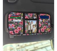 Jeiento Tropical Flower Dragonfly Car Sun Visor Organizer Dragonfly Automotive Visor Storage Pocket with Zipper Pockets,Card Sleeve,Insurance,Sunglasses,Pen,Key,Lipstick Holders