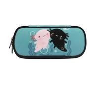 Jeiento Two Axolotls Pencil Case for Girls Pen Pencil Box Storage Bag Kawaii Cartoon Print Multifunctional Cosmetic Bag for Women School Supplies and Office