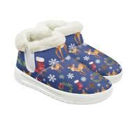 Jeiento Ugly Christmas Reindeer Pattern Snow Boots for Women Snowflake Xmas Shoes Slip Resistant Lightweight Winter Ankle Booties Warm Fluffy House Shoes,UK 2
