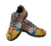 Jeiento Unisex Adult Athletic Trainers Yellow Sunflower Cow Walking Sneakers Mesh Lace Up Sport Shoes Non Slip Jogging Sneakers for Work,Tarvel,5 UK