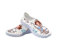 Jeiento Walking Shoes Cute Cartoon Nurse Lightweight Casual Sport Running Sneakers for Women White Slip-on Road Jogging Loafers for Nurse Walk Sports