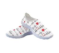 Jeiento Walking Shoes ECG Print Nurse Doctor Shoes Non-Slip Casual Work Shoes Outdoor Running Shoes Athletic Fashion Walking Sneakers