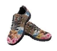 Jeiento Walking Sneakers Hibiscus Flower Highland Cow Shoes Lace Up Running Sneakers Comfort Footwear Mesh Non Slip Hiking Sport Casual Shoes,9 UK