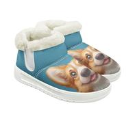 Jeiento Welsh Corgi Dog Snow Bootie for Women Men Warm Cozy Snow Boot Slip-on Walking Ankle Booties Fluffy Shoes,UK 6