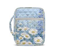 Jeiento White Daisy Flower Bible Cover with Handle Carring Book Case Church Bag Quilted Bible Protective Case for Women Men Bible Study Supplies