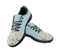Jeiento White Daisy Flower Womens Road Running Shoes Butterfly Pattern Walking Sneakers for Outdoor Travel Lace Up Jogging Footwear for Teens Girl,6 UK