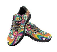 Jeiento Women Abstract Hippie Daisy Flower Skull Shoes Adult Lace Up Sport Sneakers Comfort Hiking Cycling Jogging Shoe,10 UK