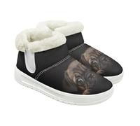 Jeiento Womens Black Pug Dog Winter Bootie Women's Snow Boots Non Slip Walking Booties Warm Inner Walking Booties for Work,Traveling,Hiking,UK 6