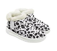 Jeiento Women's Cow Pattern Snow Booties Outdoor Shoes Slip On Short Booties Comfortable Warm Lined Fluffy House Shoes Lightweight Flexible Sole Flat Footwear,UK 4