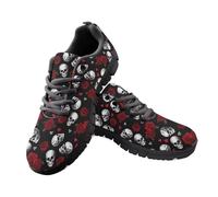 Jeiento Womens Road Running Shoes Red Rose Skull Shoes Comfort Lightweight Casual Walking Sneakers Ladies Working Flat Footwear,8 UK